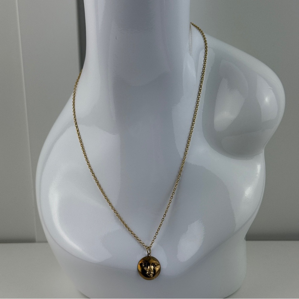"Antique" Faux Gold Moon Face Charm Pendant Necklace Celestial Boho Witchy Goth! - Picture 3 of 16
